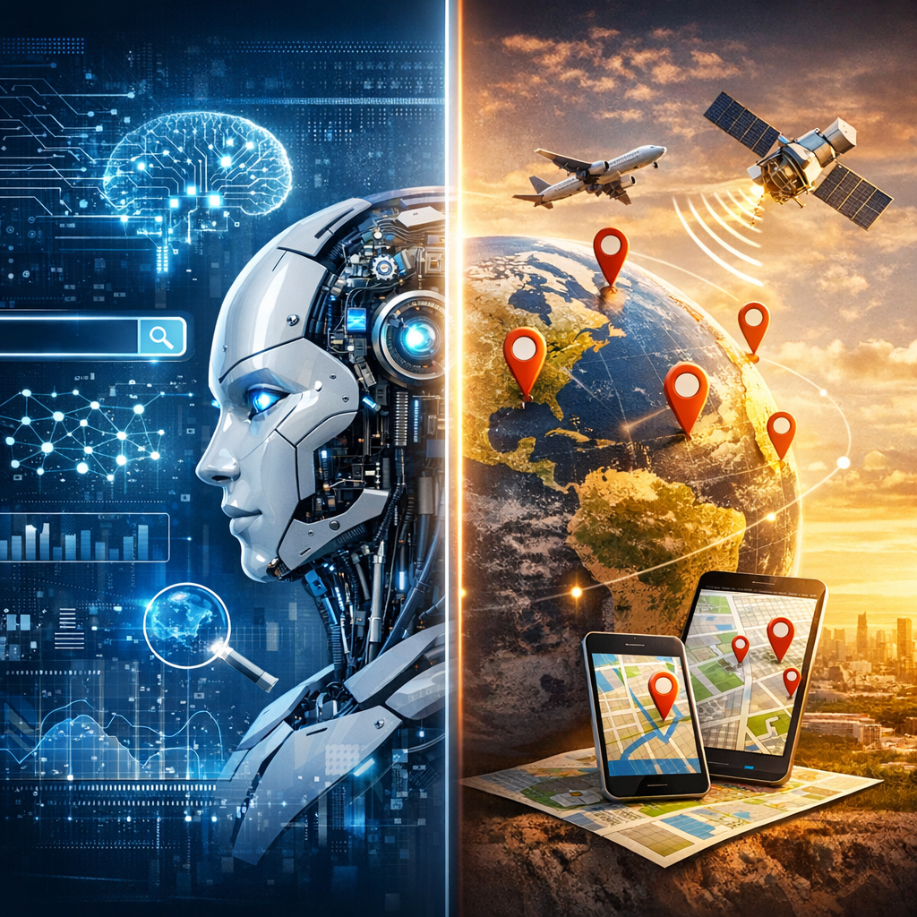 Create a high-end, photorealistic blog featured image for the section: 'What is the difference between AI SEO and GEO?'.
Context: Article Topic is 'AI SEO Mastery: The 2026 Guide to GEO & AI Search Ranking'. content snippet: What is the difference between AI SEO and Generative Engine Optimisation (GEO)?
Understanding this distinction is critical for maximizing your ROI in ...
Design Guidelines:
1. Style: Modern, clean, professional, and photorealistic. No cartoons.
2. Text: MINIMAL to NO text. If text is absolutely necessary, it MUST be in the SAME language as the section title ('What is the difference between AI SEO and GEO?').
3. Relevance: Visually represent the core concept of the section title.
