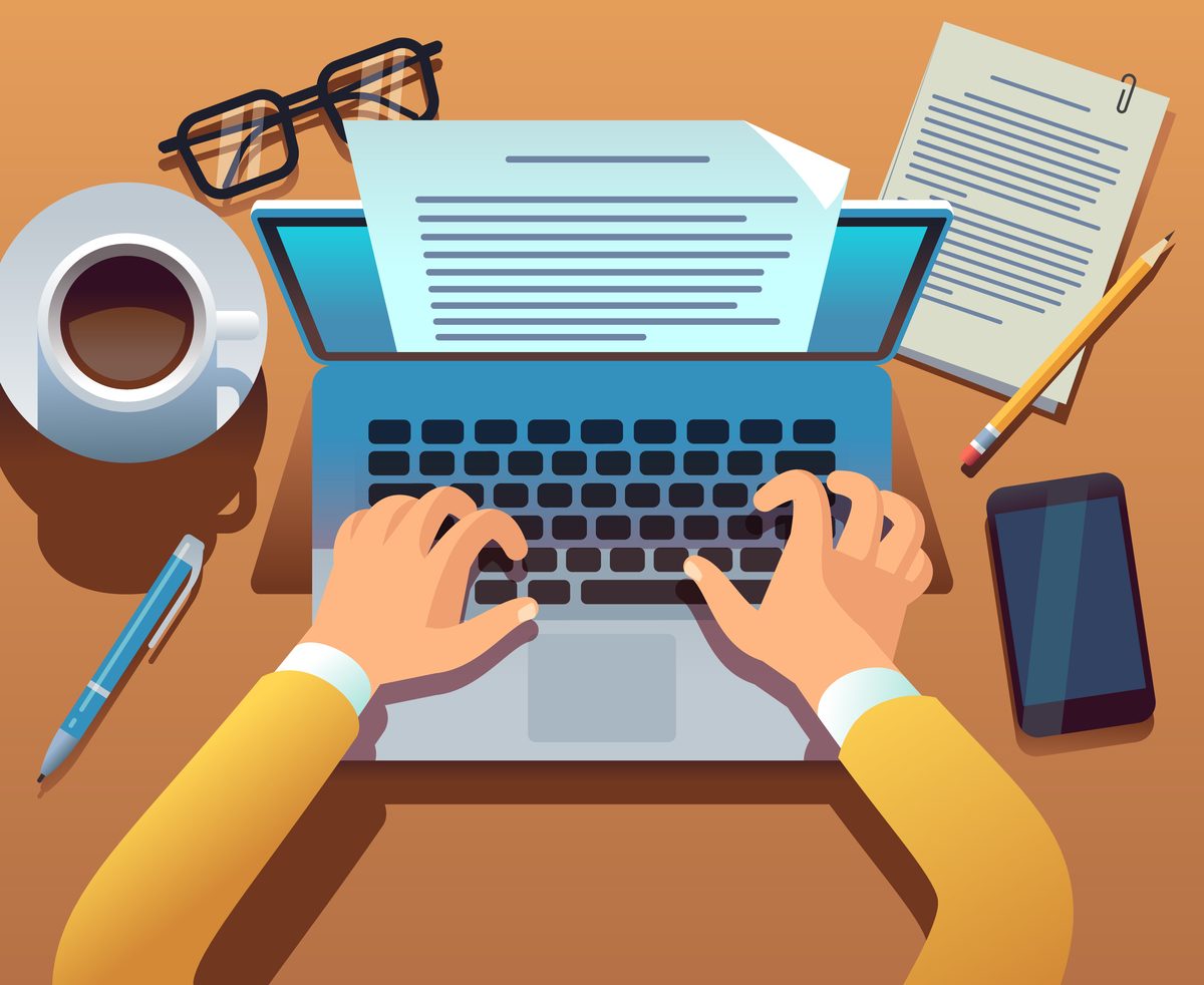 writer-writes-document-journalist-create-storytelling-with-laptop-hands-typing-on-computer-keyboard-story-writing-vector-concept